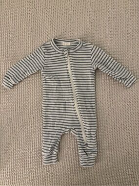 Petit Lem Striped Blue and White Baby One-Piece Zip Footed Romper